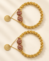 Gold Tone 2 Piece Bracelet Set with Red & White Stone Beads