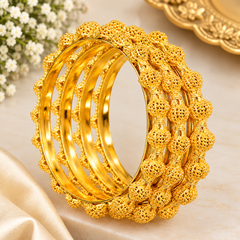 Royal Golden Floral Bangles Premium Traditional Jewelry Set