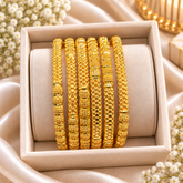 Nooré Classic Textured Golden Bangles – Set of 6