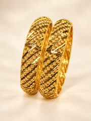 Traditional Textured Gold-Tone Bangle Pair – Elegant 2-Piece Set